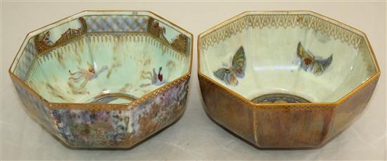 Three Wedgwood tea bowls and a similar circular tea bowl, 1920-30s, 6.5cm and 8.5cm, butterfly bowl repaired